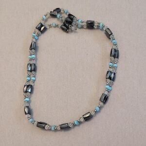 Blue and silver beaded magnetic necklace